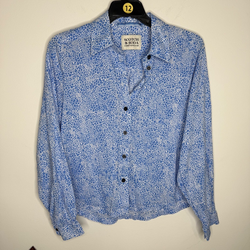 Scotch &‎ Soda Stud Collared Neck Print Cotton Viscose Button Down Shirt XS